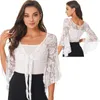 Stage Wear Women Hollow-Out Cardigan Shrugs Tops Flare Sleeve Shawl Wrap Sheer Lace Gymnastics Cover Up Belly Dance Wraps Daily