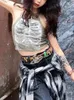 Camisoles Tanks Punk Aesthetic Cyber Retro Xray Skeleton Print Rib Sleeveless Vest ArmyGreen Crop Top Designer Clothes Women Summer Emo 230424