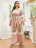 Plus Size Dresses TOLEEN Women Maxi 2023 Summer Autumn Luxury Chic Elegant Floral With Belt Turkish Party Evening Robe Clothing