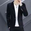 Mäns kostymer 2023 Boutique Men's Fashion Gentleman Casual All-Match Small Suit Striped Korean Version av Teenage Wedding Slim Business