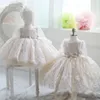 Robes de filles robe blanche de fille de fleur pour les mariages à manches longues broderie premier anniversaire baptême bébé enfant en bas âge fête d'enfants 231124