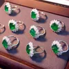 Cluster Rings Green Zircon Ring For Women Fine Jewelry Elegant Simple FemaleGift Free Size 925Sterling Silver With Cubic