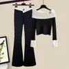 Women's Sweaters Women Spring Autumn Outfits Casual Sweater Trousers Set High Waist Flare Pants Suits Knitted Womens Y2k Two Piece