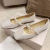 Mujeres Pearl DeerSkin Mary Jane Shoe Fairy Princess Zapatos Diseñador de marcas de lujo Ballet de alta calidad Flats suave