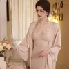 Dames slaapkleding Franse stijl Robe set Elegante kanten trim nachthemd vrouwen satijn kimono badjas jurk lange spaghetti -band slaapshirt