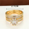 Cluster Rings Charm Gold Color Engagement Ring Sets Shining White Zircon Wedding Ring Set Girl Luxury Crystal Snowflake Double Rings For Women 230424