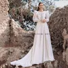 Vestido de noiva vintage bohemian renda vestidos o-gola chiffon vestido de noiva Sweep sweep mangas compridas manto de noiva de mariee