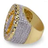 Rings Fashion Copper Color Micro Paved Cz Stone Hand Round Ring Hip Hop Men Charm Jewelry Gifts 8 9 11 12