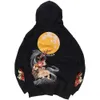 Tekniska tröjor män hiphop hoodie tröja broderad blommig fullmåne kanin harajuku streetwear hoodie pullover bomull hipster 92