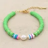 リンクブレスレットYastyt Polymer Clay Bracelet for Women Jewelry Beachカラフルなジュエリーゴールドメッキチェーンパルスパルス淡水真珠