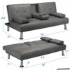 Woonkamermeubilair Luxe goederen Moderne kunstleer futon met bekerhouders en kussens Zwart Drop Delivery Huis Tuin Dhp5F