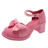 Jurk Schoenen Vrouwen Boog Kralen Hoge Hakken Chunky Sandalen Zomer 2023 Designer Lolita Mary Janes Platform Retro Sexy Pompen Mujer