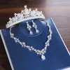 Hoofddeksels Prachtige Zilveren Kleur Kristal Bruids Sieraden Sets Mode Kroon Oorbellen Choker Ketting Vrouwen Trouwjurk Sieraden Set