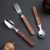 Dinnerware Sets 3Pcs Spoon And Fork Set Wooden Handle Stainless Steel Outdoor Camping Cutlery Compact Reusable For Camping/Hiking