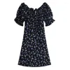 Casual Dresses Women's Dress Girlish Style Summer Bubble Sleeve Square Neck Floral kjol mode mångsidig tryck smal en linje kvinna