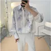 Mäns avslappnade skjortor Fashion Street Apparel Retro Hong Kong Flower Shirt Loose and Luxury Spring/Summer Thin Long Sleeve Clothing