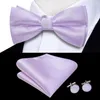 Bow Ties Hi-Tie Katı Violet Lilac Erkekler Tie Hankerchief Cufflink Ön bağlı ipek kelebek düğüm Bowtie Erkek İş Partisi Toptan