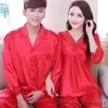 Women's Sleepwear Spring Autumn Pajamas Red Imitation Silk Lovers Long Sleeve Wedding Nightwear Men's Women's Suits Housewear H5528