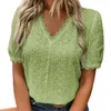 Damesblouses dames pluizige mouw zomer top holle kanten shirt v-neck elegant kantoor 2023