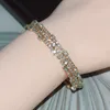 Shiny Crystal Rhinestones Bracelets Women Silver Color Open Bangles Wedding Bride Bracelets Fashion Party Prom Jewelry Gifts