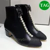 Mode Cap Toe Zipper Perles Bow Embelli Bottines Bottines noir blanc femmes bottes de créateur femmes chaussures de luxe