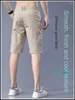 Herr shorts 6 färg casual 2023 sommar rak elastisk affärsmode tunna korta byxor manlig is silk khaki beige marin