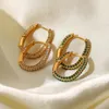 Boucles d'oreilles créoles sophistiquées brillantes délicates Zircon cubique gros 18k plaqué or en acier inoxydable femmes bijoux non ternis