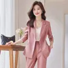 Kvinnors tvåbitar byxor rosa kostym Autumn 2023 Temperament Style Business Wear Formal Work Clothes Jacket