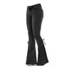 Jean femme Flare taille moyenne pansement pantalon large jambe bout à bout dame pour un usage quotidien noir femmes vêtements pantalons