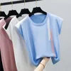 Bluzki damskie 2023 Summer Ice Silk Knit Tops Nie swobodne koszule kobiety luźne solidne dzianiny z krótkim rękawem bluzka moda moda biuro lady blusas