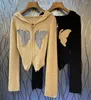 Cardigan tricoté à capuche avec fermeture éclair papillon pour femme, manches longues, pull en laine mélangée