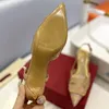 2023 Stilettos Femmes Chaussures Sandales Femmes Strass Chaîne Robes De Mariée Boucle Talons Hauts Bout Pointu Cheville Brillant Diamant-Chaîne À Talons Hauts Saeda En Forme De Y -424