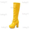 Buty 2022 Koloruje Kobiety Kolan Kolan High Buts Platforma Kwadratowa pięta Damskie Buty Patent Pu Skórzowe buty z suwakiem T231124