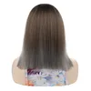 Chemical fiber headgear small lace wig headgear dark brown gradient silver gray wig headgear middle split wave wig headgear