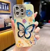 Fashion Flowers Butterfly Glitter Laser Phone Case For iPhone 11 12 13 14 15 Pro Max 14 15 Plus Color Diamond Lens protection Cover