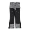 Herr jeans vintage lapptäcke män blossade y2k streetwear byxa bred ben hip hop svart färgblock smal fit graffiti denim 231123