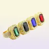 Iced Out Gem Rings for Men Luxury Designer Mens Bling Diamond Colorful Gemstone Ring Hip Hop Alloy Rhinestone Gold Silver Ring Jew2125127