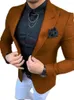 남자 정장 2 피스 브라운 블레이저 흰색 바지 맞춤형 슬림 한 저녁 파티 의류 남성 웨딩 신랑 턱시도 재킷 바지