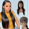 22 polegadas cabelo humano virgem peruano cor natural sedosa reta 180% densidade completa peruca de renda para mulher negra