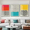 Papéis de parede de meados do século Modern Modern Color Blocks Line Poster Canvas Pintura Arte da parede Impressão da impressão Sala de estar Interior Decoração J230224