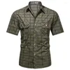 Heren casual shirts zomer korte mouw katoen kaki geruite oversize militaire tactische cargo herenkleding buiten