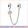 925 charms perline d'argento misura pandora fascino gioielli nuovo acero in rilievo catena di sicurezza cuore perline amore cuore