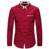 メンズカジュアルシャツ2023春と秋のファッションシンプルなダブルレイヤーカラー長袖スリムフィットソリッドカラー汎用シャツ