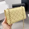 Diseñador Mujer 19 Moda WOC Bolsa acolchada Bolsa Francia Marca de lujo Piel de cordero Solapa de cuero Monedero Bolso cruzado Señora Cadena de oro Correa Bolsas de hombro 20 cm