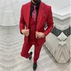 Abiti da uomo Rosso 3 pezzi Set da uomo Smoking dello sposo Groomsman Vestito da affari Abito per party di matrimonio Occasioni speciali Giacca Pantaloni Gilet