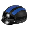 Motorhelmen PU Leather Retro -helm met bril voor elektrische auto rijden vier seizoenen Veiligheidsbescherming half
