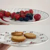 Plates French Retro Red Edge Plate Flower Pattern Ceramic Platter Breakfast Fruit Salad Bread Tray Western Dessert Cake Dish