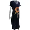 캐주얼 드레스 5XL 여름 해바라기 인쇄 연필 숙녀 섹시한 사이드 슬릿 해변 긴 셔츠 느슨한 대형 선 드레스 여성 230424