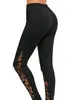 Leggings da donna Sexy Vita alta Pizzo nero Gambe lunghe Fiore da donna Pannello laterale in pizzo Tagliato Gambe lunghe nere S-2XL 230424