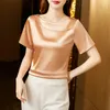 Women's Blouses 2023 Vrouw Korte mouw Satijnen blouse mode massieve ronde nek shirt elegante jeugd top zomer losse casual kleding 25224